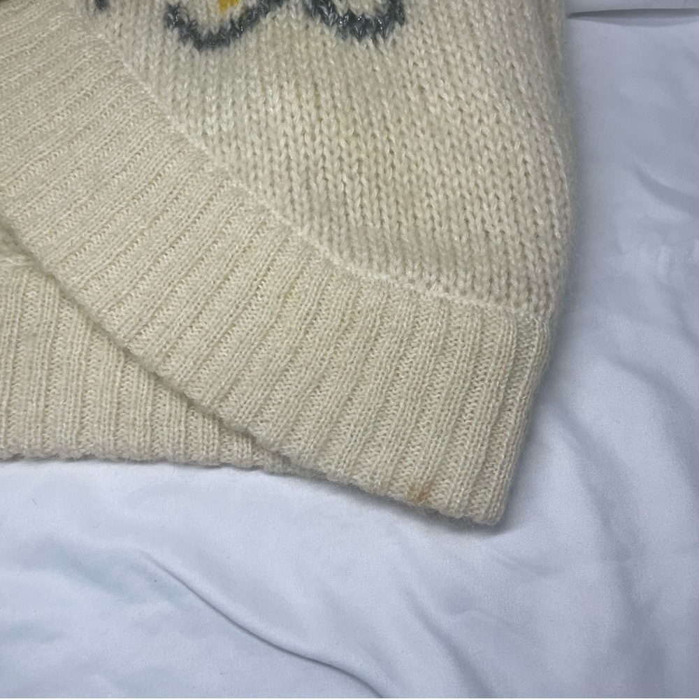 Vtg RARE UNO & UNA Butterfly Knit Cardigan Sweater Cream Wool Blend - Picture 10 of 11